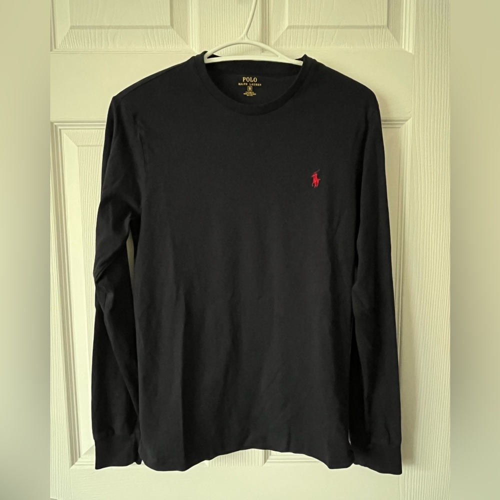 Ralph Lauren Polo Men’s Small Navy Blue LS shirt w/ red logo - Custom fit